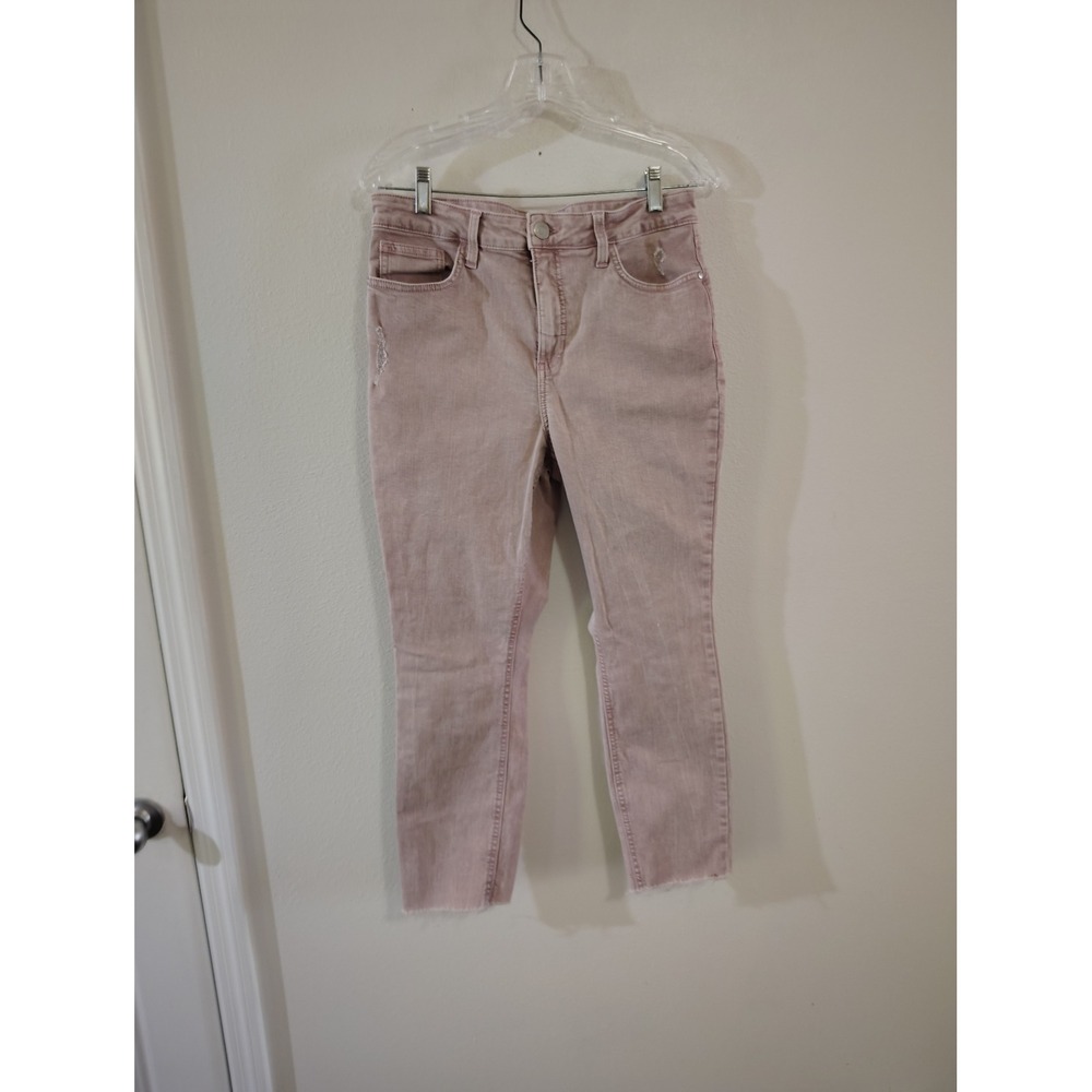LC Lauren Conrad Skinny Ankle Jeans 12 Pink Distressed Raw Hem Mid Rise Pants
